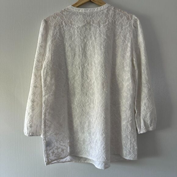 J McLaughlin Silk Blend Floral Damask Embroidered Tunic White Blouse Small NWT - Picture 6 of 7